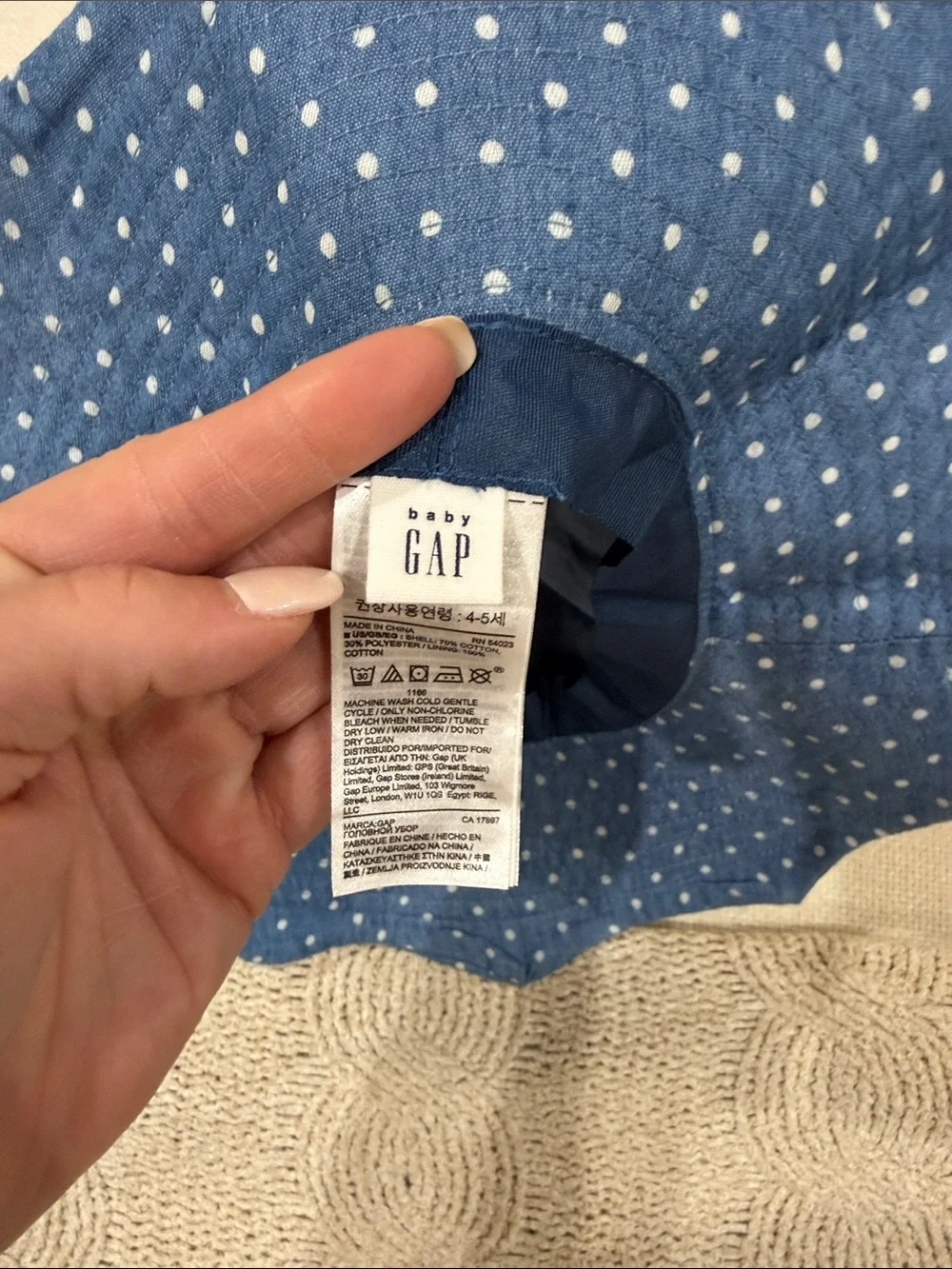 NWT Baby GAP Blue/White Polka Dot Sun Hat with Bow